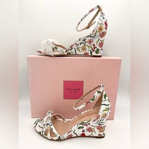 Kate Spade New York Women's Flamenco Wedge Ankle Strap White Floral Sandals NWT